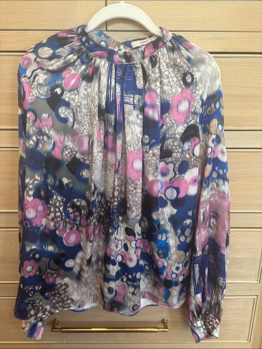 ERDEM Multicolor Floral Abstract Silk Blouse - Pink, Blue & Black
